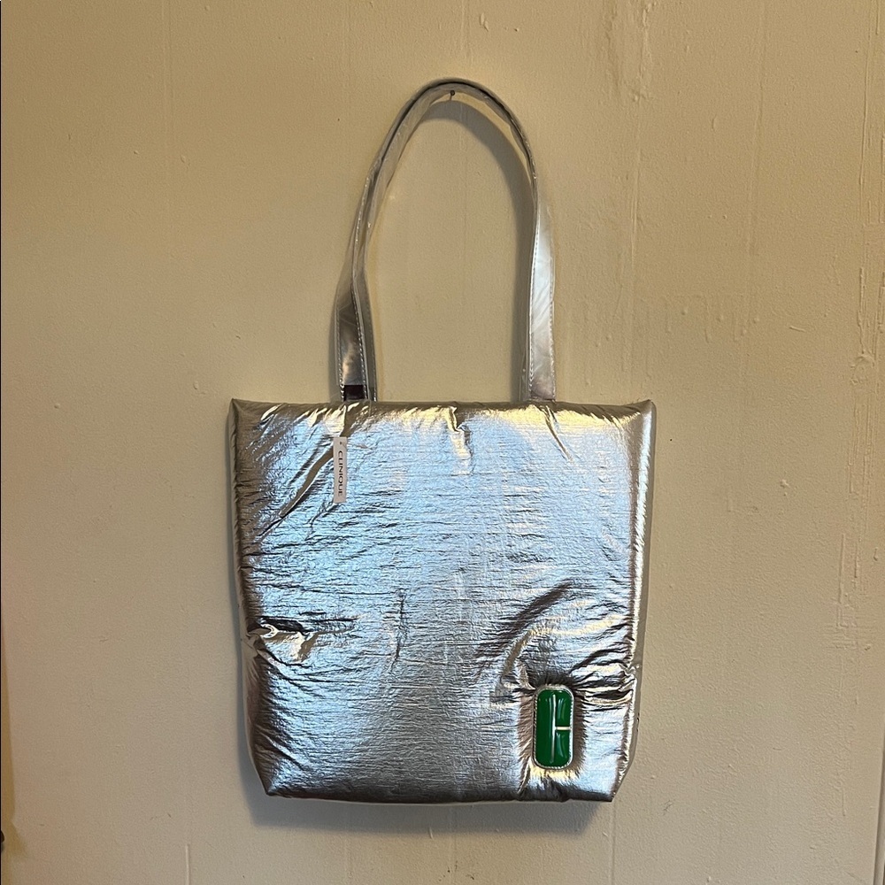 Clinique limited edition Silver Tote with Green Detail